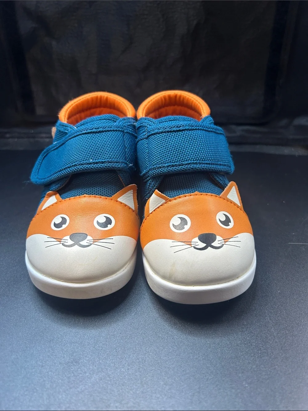 Blue & Orange Fox-Detail Baby Walker Shoes